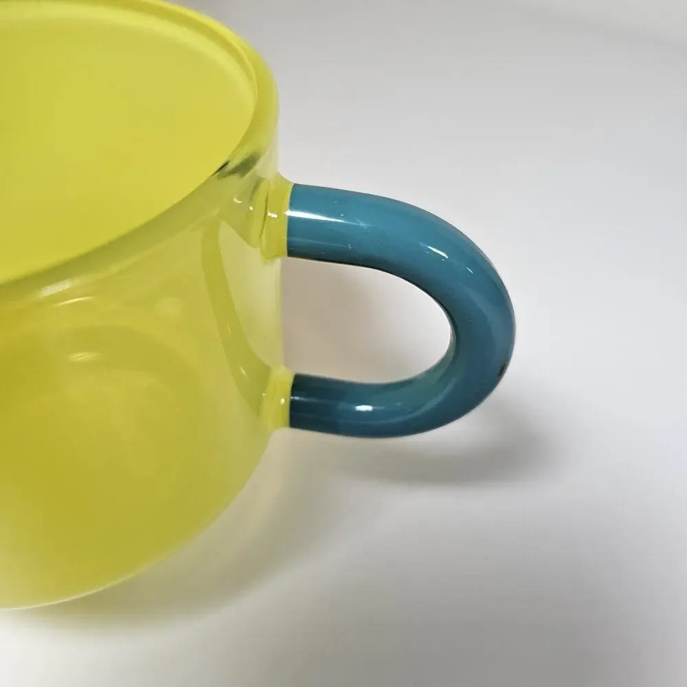 MCM Vintage Style Teal & Yellow glass mug hand crafted